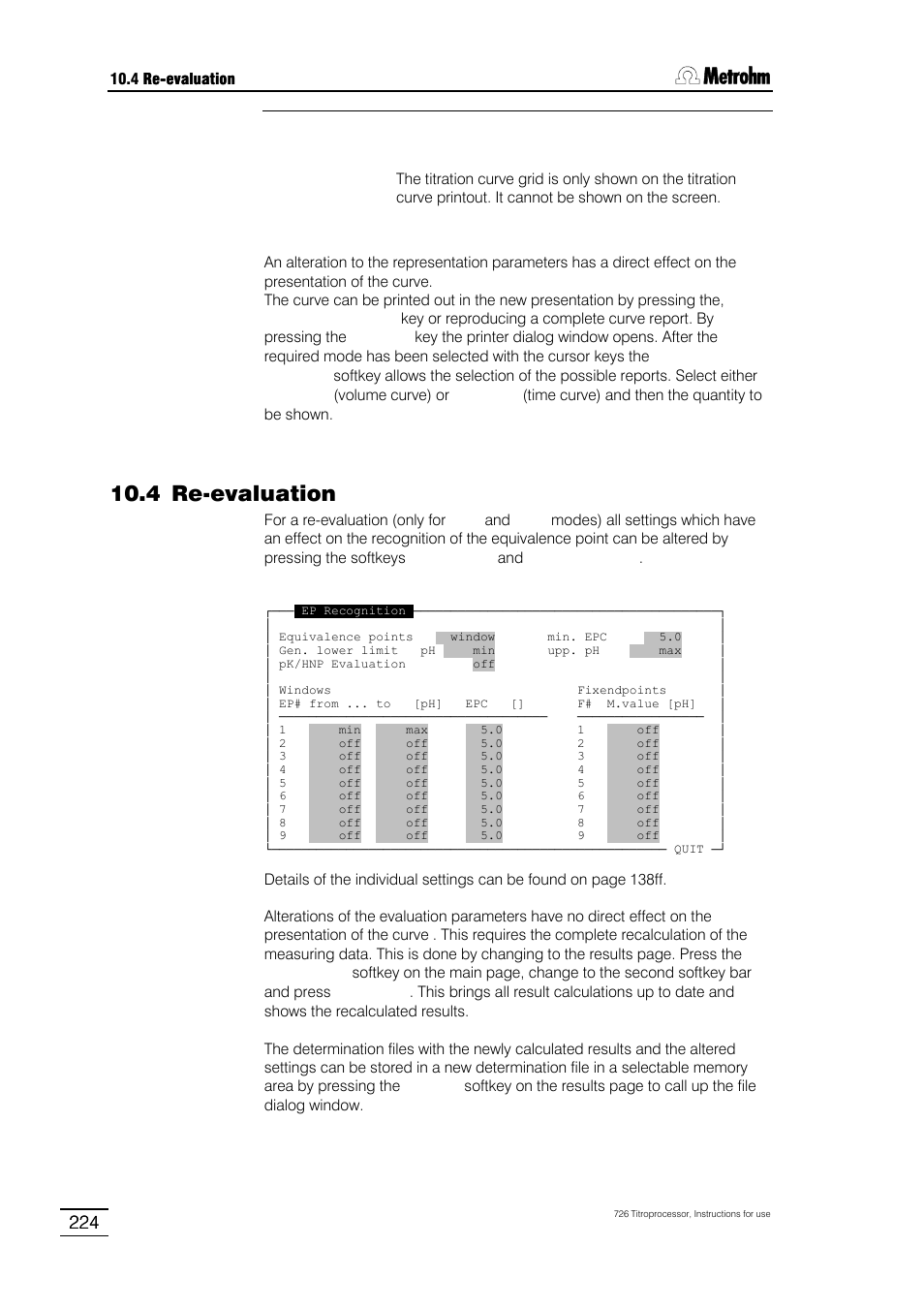 4 re-evaluation | Metrohm 726 Titroprocessor User Manual | Page 230 / 307