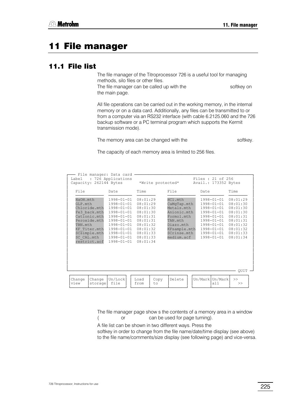 11 file manager, 1 file list | Metrohm 726 Titroprocessor User Manual | Page 231 / 307