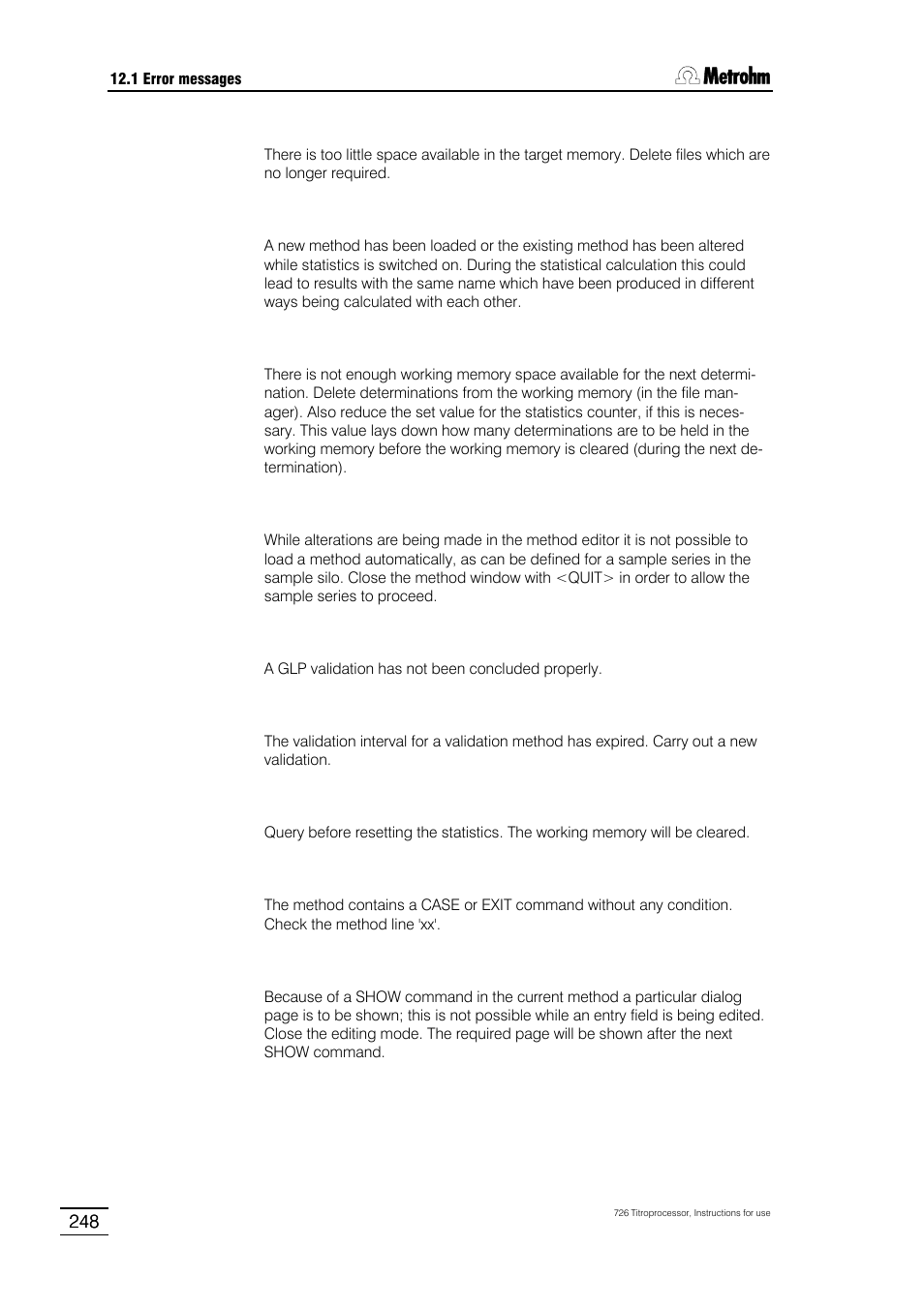 Metrohm 726 Titroprocessor User Manual | Page 254 / 307