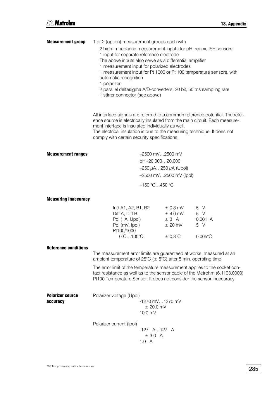 Metrohm 726 Titroprocessor User Manual | Page 291 / 307