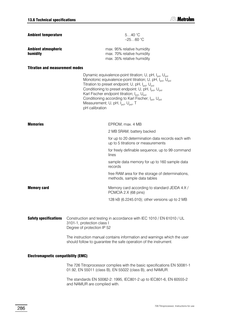 Metrohm 726 Titroprocessor User Manual | Page 292 / 307