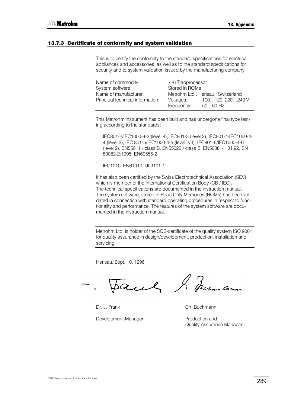 Metrohm 726 Titroprocessor User Manual | Page 295 / 307