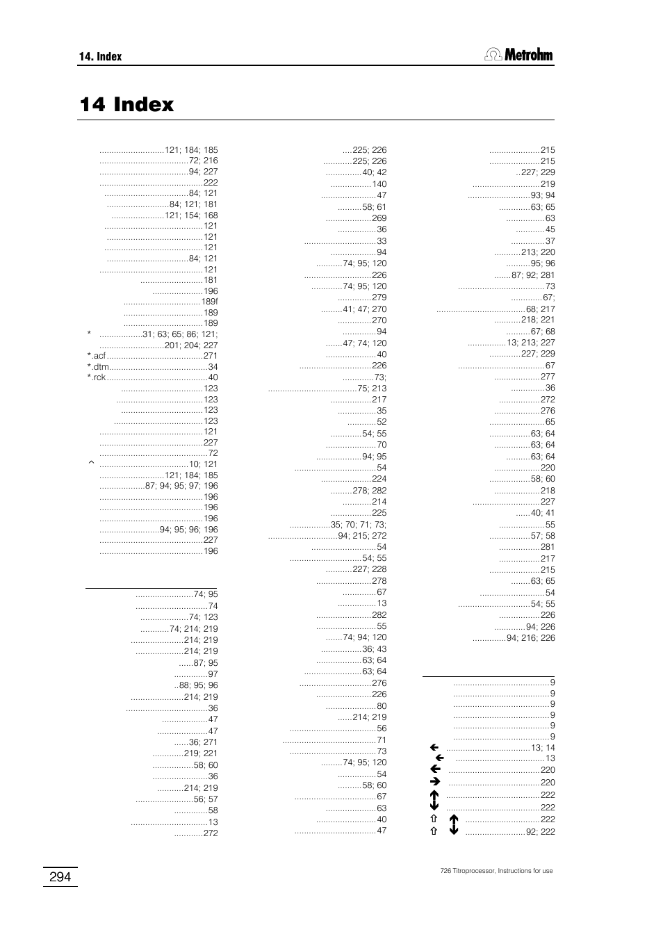 14 index | Metrohm 726 Titroprocessor User Manual | Page 300 / 307