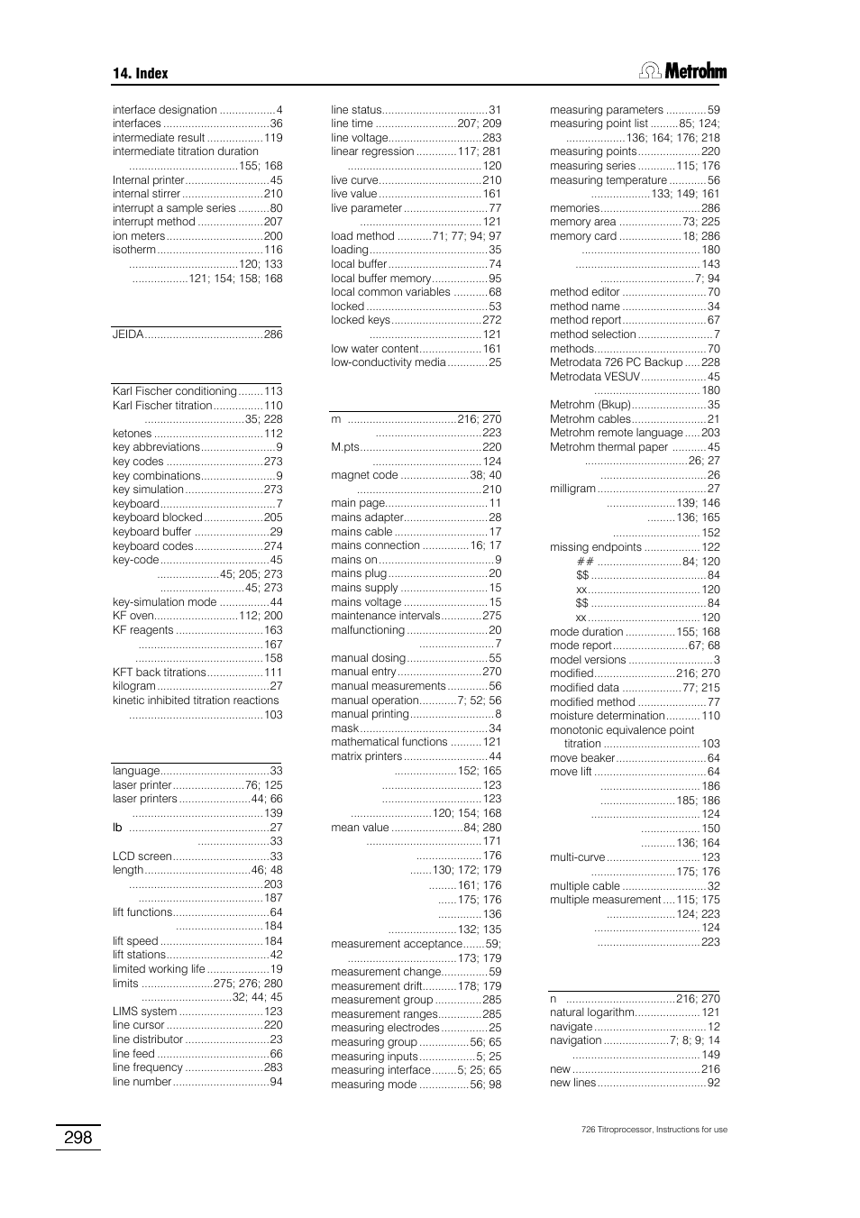 Metrohm 726 Titroprocessor User Manual | Page 304 / 307