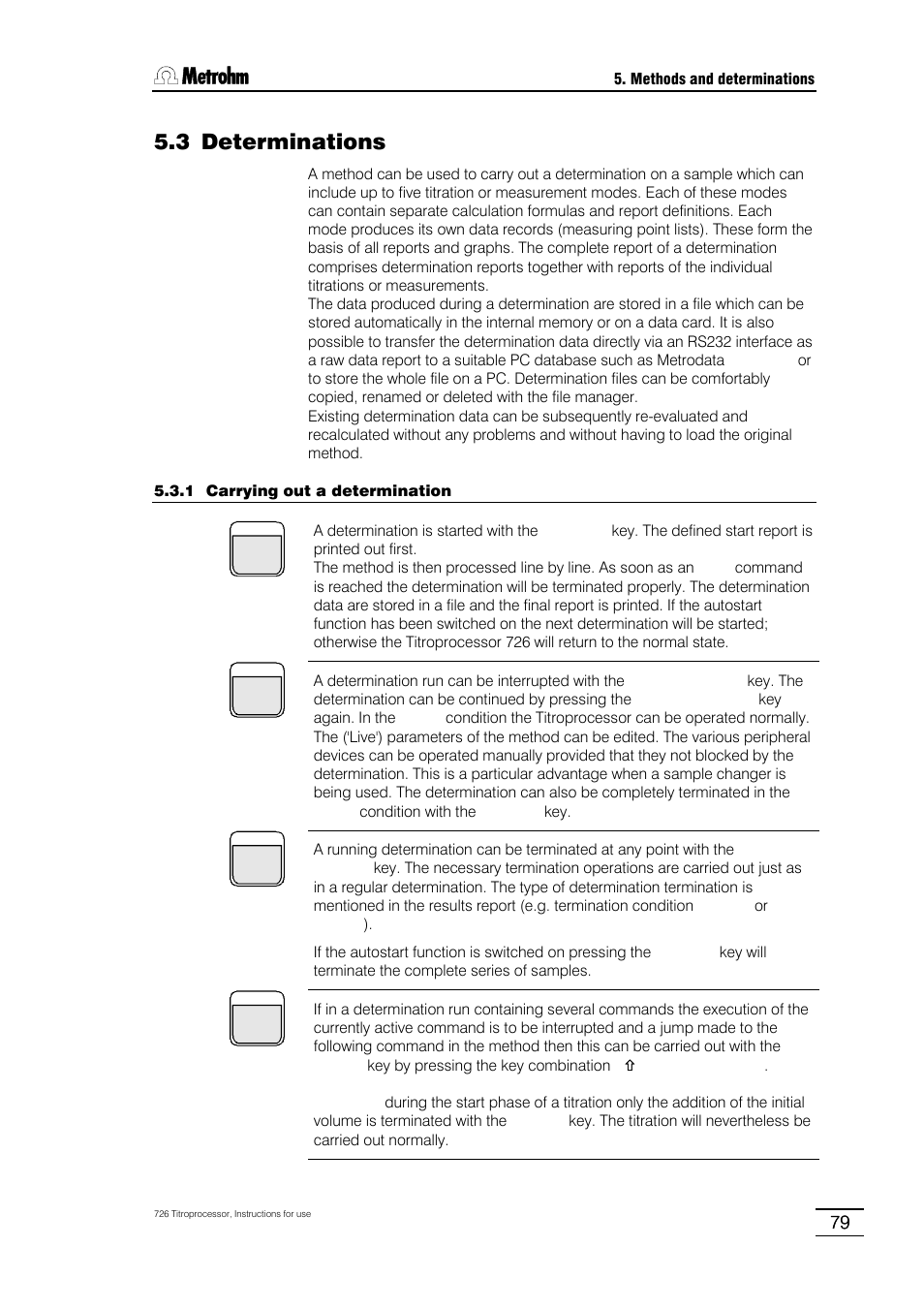 3 determinations, 1 carrying out a determination, 2 individual determinations | 3 system variables, 4 determination files, 5 sample series, 6 course of a sample series | Metrohm 726 Titroprocessor User Manual | Page 85 / 307