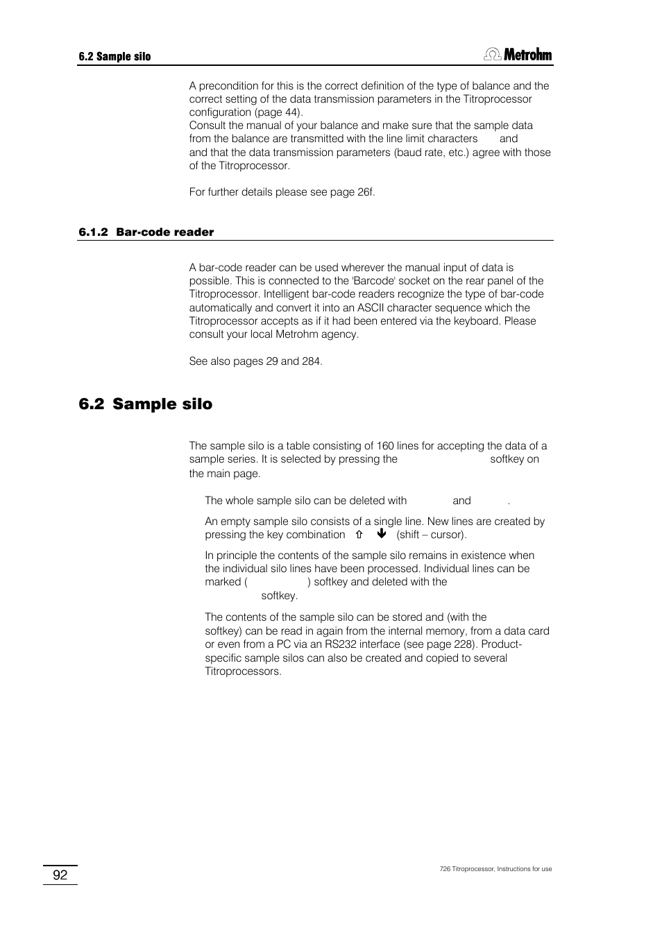 2 sample silo, 1 sample silo configuration, 2 automatic data input and output | Metrohm 726 Titroprocessor User Manual | Page 98 / 307