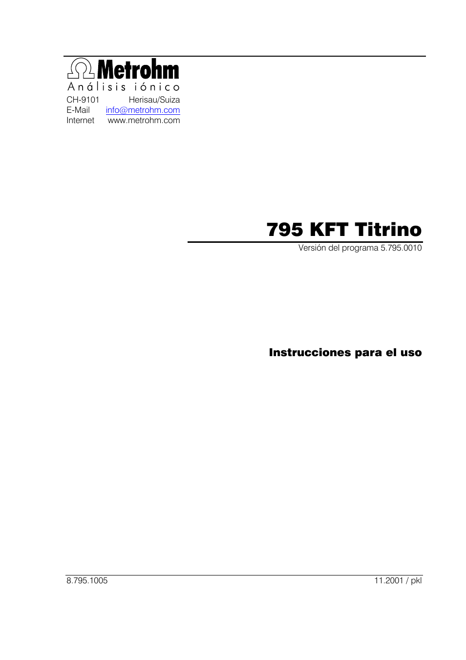 Metrohm 795 KFT Titrino User Manual | 154 pages