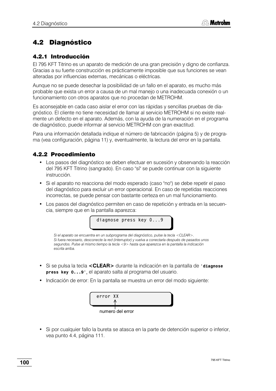 2 diagnóstico, 1 introducción, 2 procedimiento | Metrohm 795 KFT Titrino User Manual | Page 104 / 154