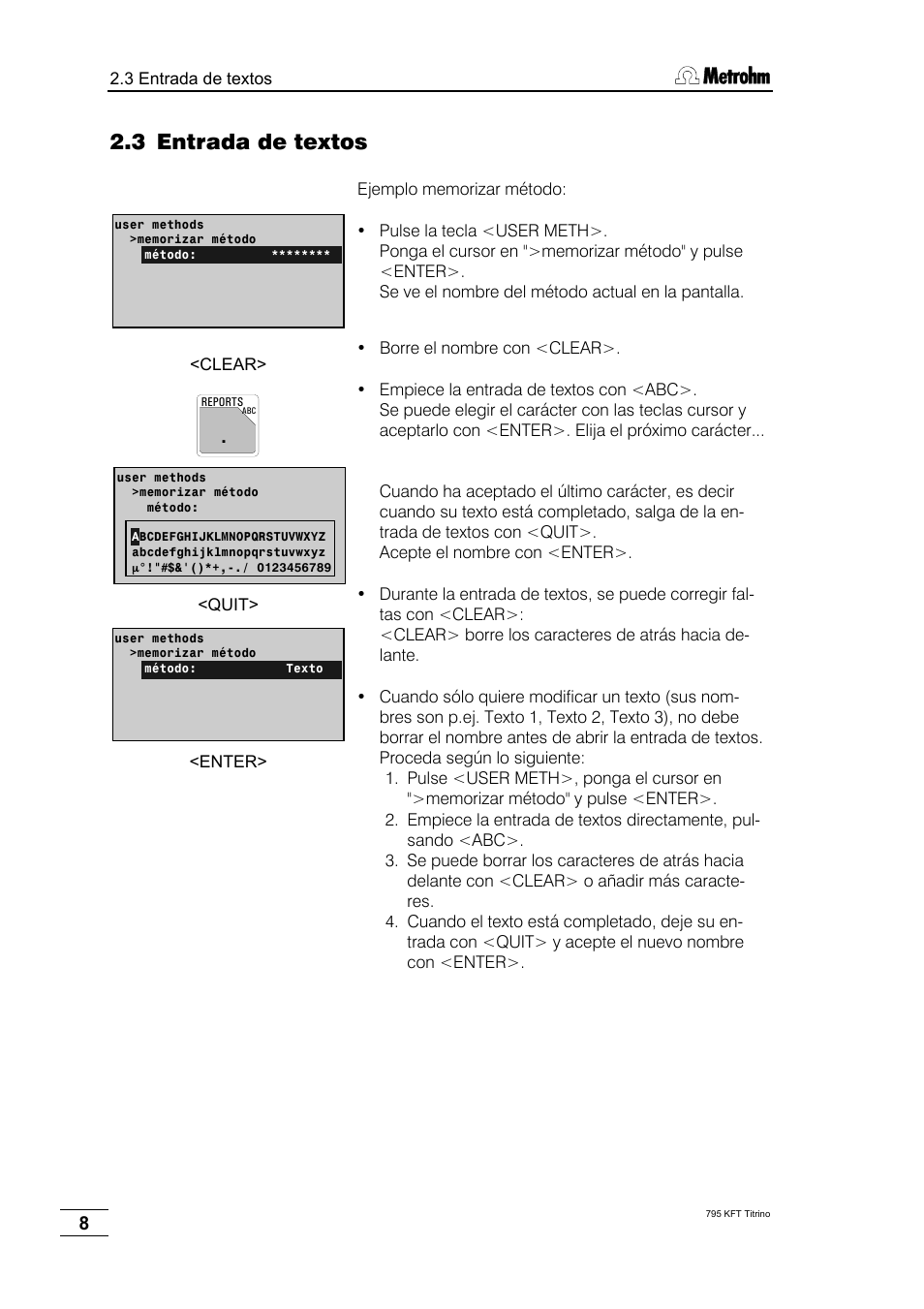 3 entrada de textos | Metrohm 795 KFT Titrino User Manual | Page 12 / 154