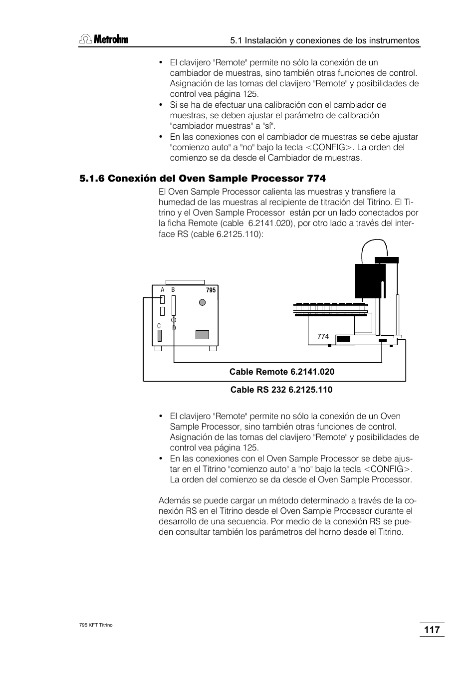 6 conexión del oven sample processor 774 | Metrohm 795 KFT Titrino User Manual | Page 121 / 154