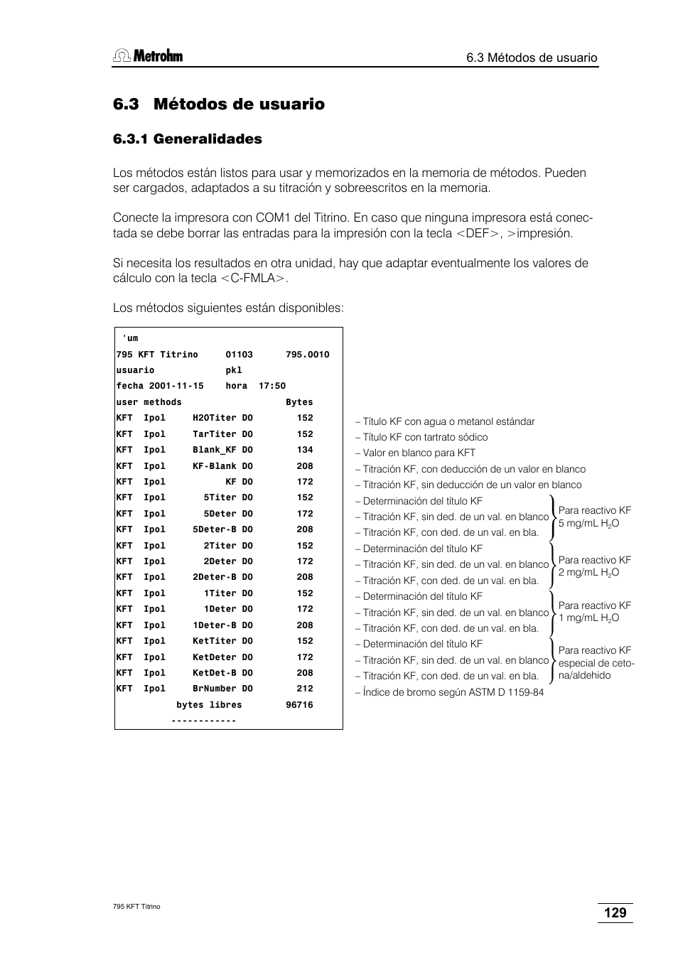 3 métodos de usuario, 1 generalidades | Metrohm 795 KFT Titrino User Manual | Page 133 / 154