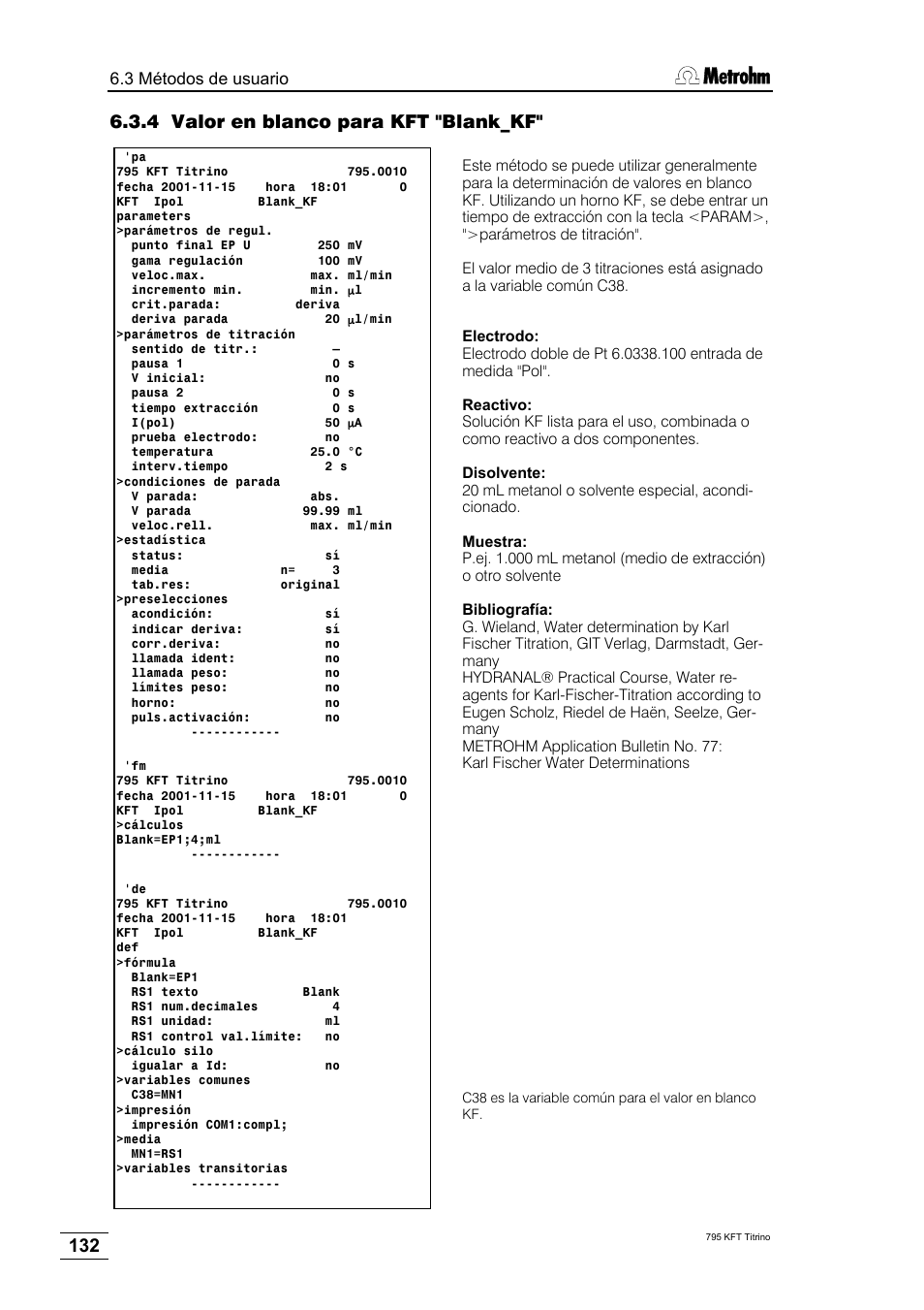 4 valor en blanco para kft "blank_kf | Metrohm 795 KFT Titrino User Manual | Page 136 / 154