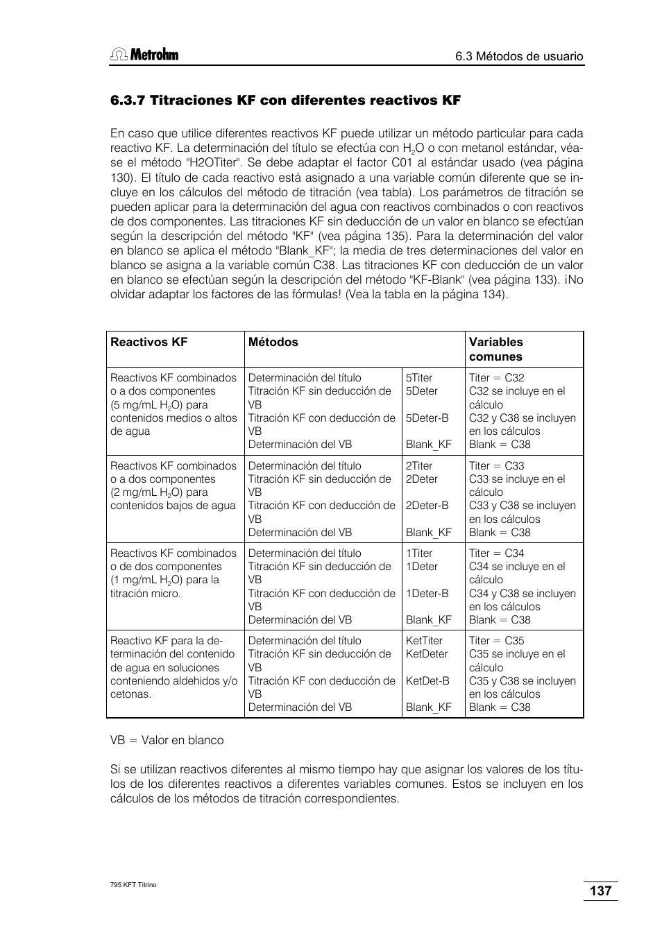 7 titraciones kf con diferentes reactivos kf | Metrohm 795 KFT Titrino User Manual | Page 141 / 154