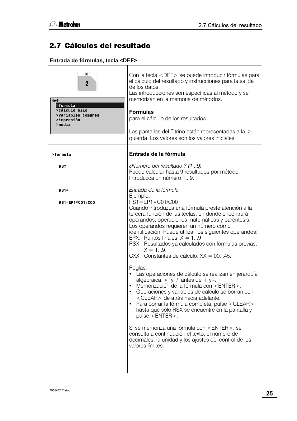 7 cálculos del resultado | Metrohm 795 KFT Titrino User Manual | Page 29 / 154