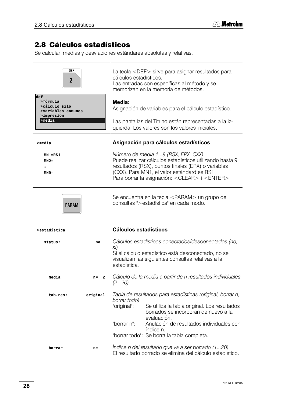 8 cálculos estadísticos | Metrohm 795 KFT Titrino User Manual | Page 32 / 154