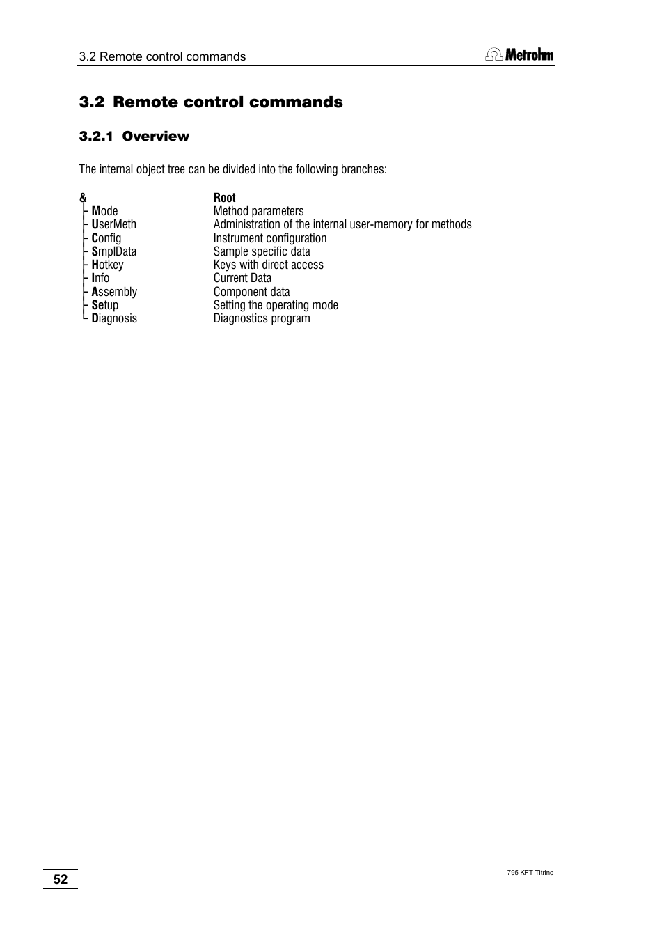 2 remote control commands, 1 overview | Metrohm 795 KFT Titrino User Manual | Page 56 / 154