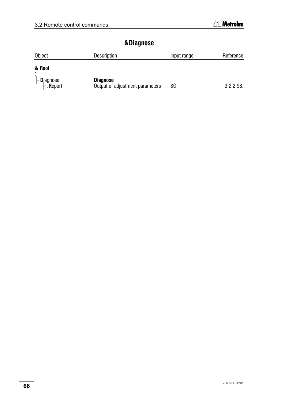 Diagnose | Metrohm 795 KFT Titrino User Manual | Page 70 / 154