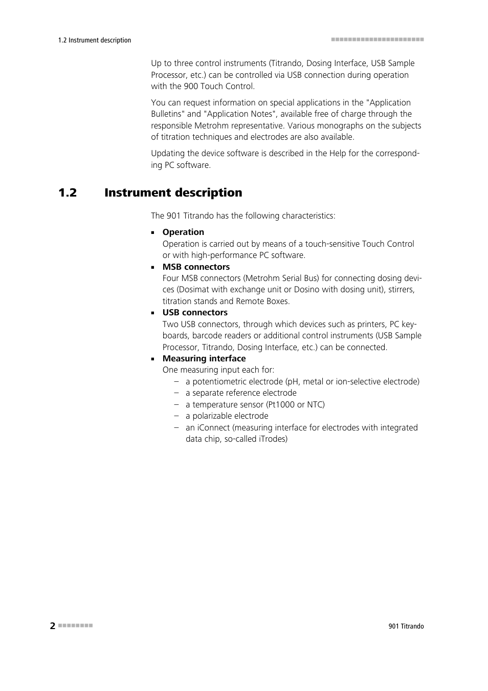 2 instrument description, Instrument description | Metrohm 901 Titrando User Manual | Page 10 / 67
