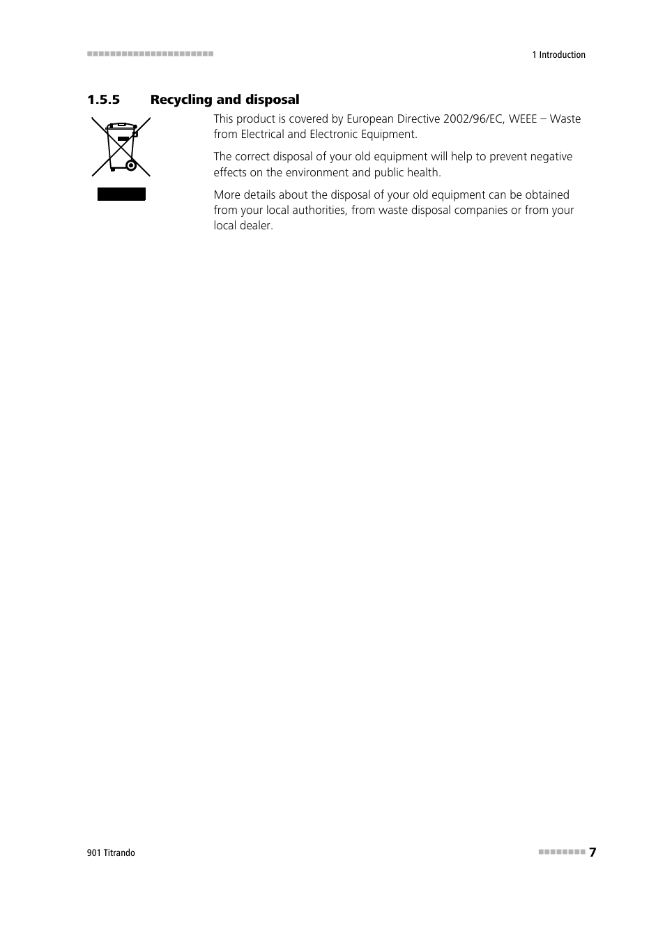 5 recycling and disposal, Recycling and disposal | Metrohm 901 Titrando User Manual | Page 15 / 67
