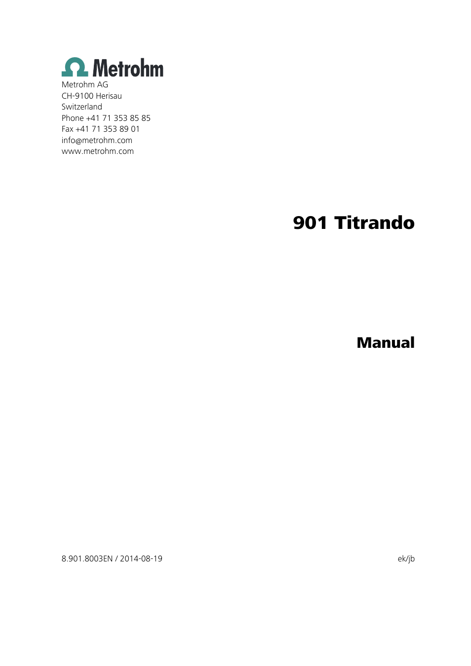 901 titrando, Manual | Metrohm 901 Titrando User Manual | Page 3 / 67