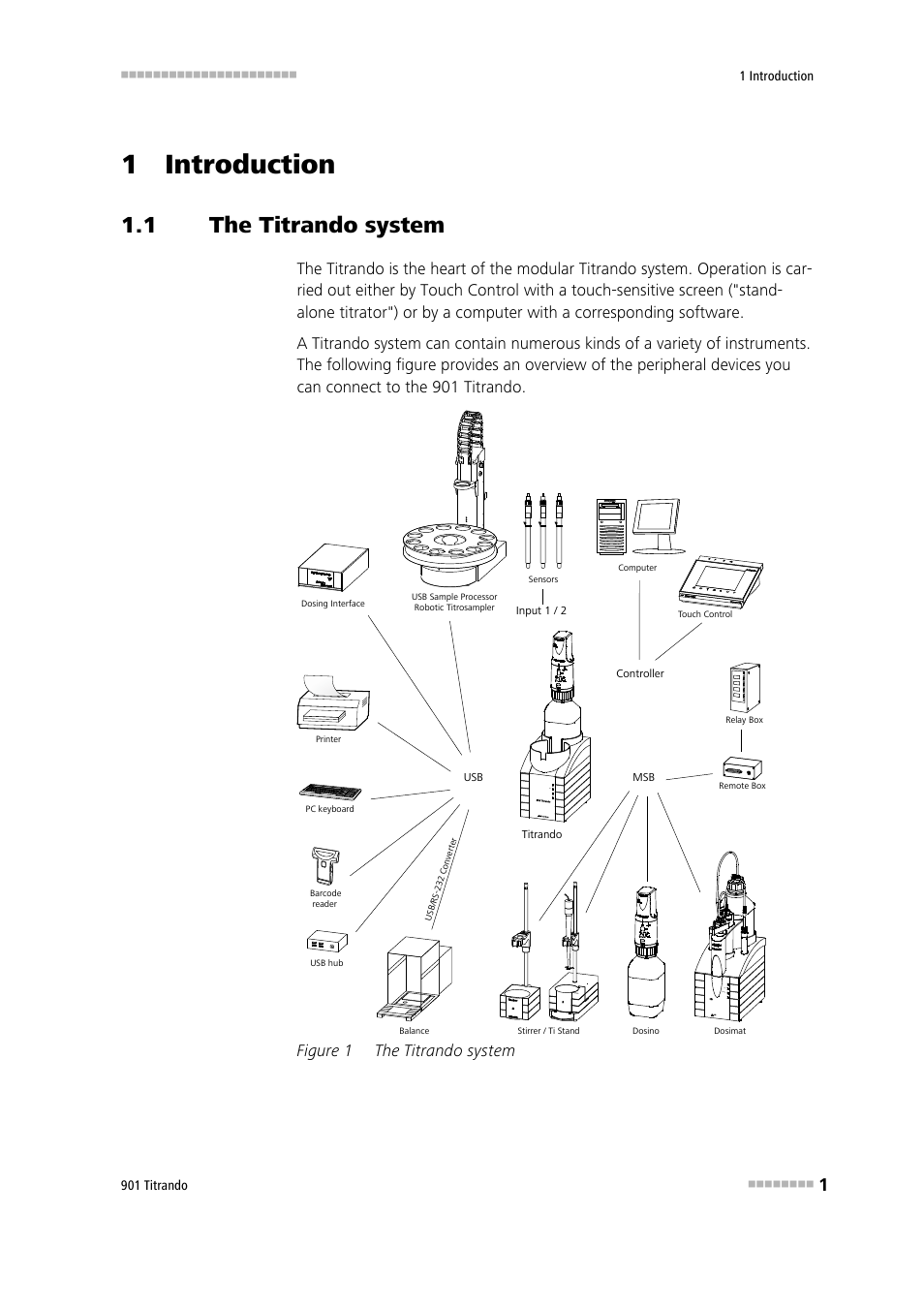 1 introduction, 1 the titrando system, The titrando system | Figure 1, Figure 1 the titrando system | Metrohm 901 Titrando User Manual | Page 9 / 67