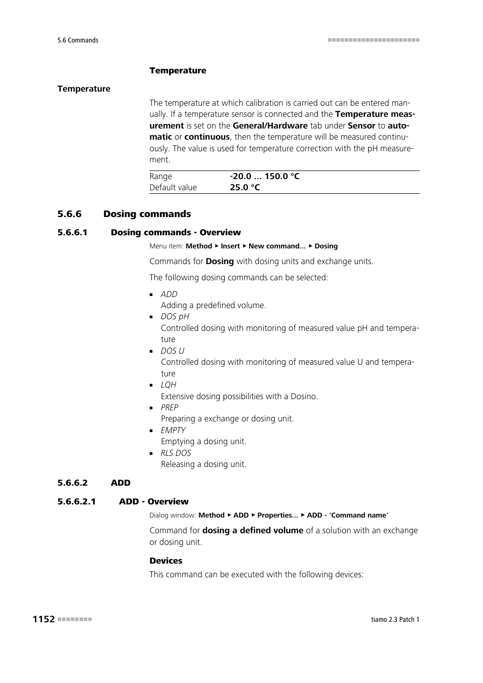 6 dosing commands, 1 dosing commands - overview, 2 add | 1 add - overview, Dosing commands 2 | Metrohm tiamo 2.3 Patch 1 User Manual | Page 1168 / 1702