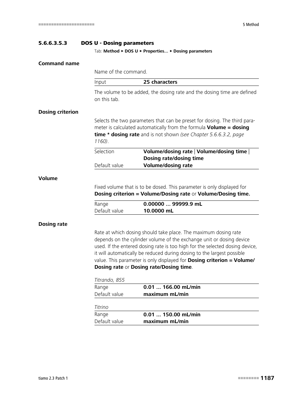 3 dos u - dosing parameters, Dosing parameters | Metrohm tiamo 2.3 Patch 1 User Manual | Page 1203 / 1702