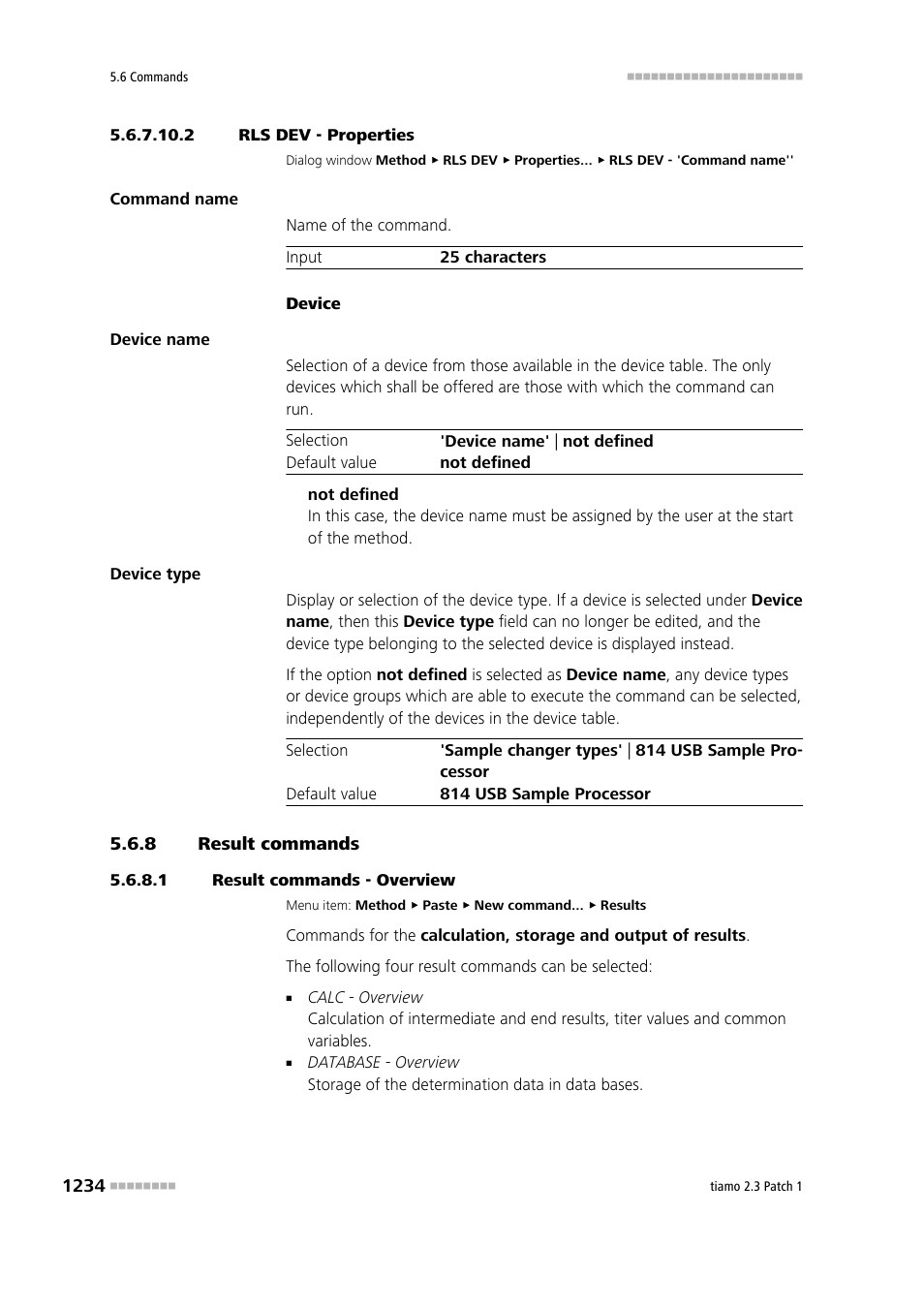 2 rls dev - properties, 8 result commands, 1 result commands - overview | Result commands 4 | Metrohm tiamo 2.3 Patch 1 User Manual | Page 1250 / 1702