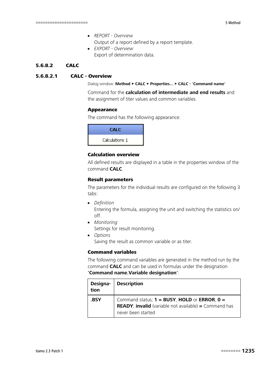 2 calc, 1 calc - overview, Calc | Metrohm tiamo 2.3 Patch 1 User Manual | Page 1251 / 1702