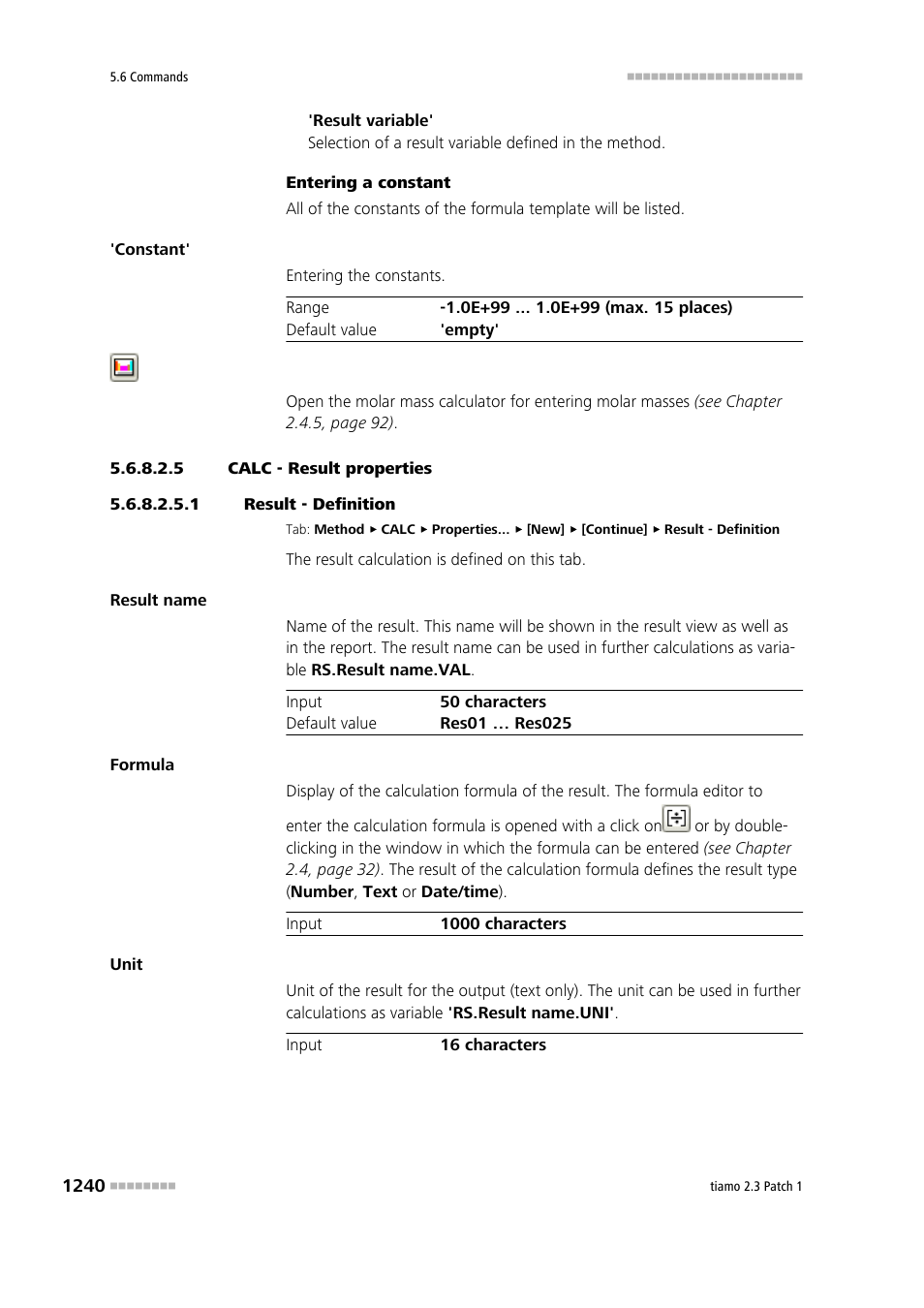 5 calc - result properties, 1 result - definition, Definition | Metrohm tiamo 2.3 Patch 1 User Manual | Page 1256 / 1702