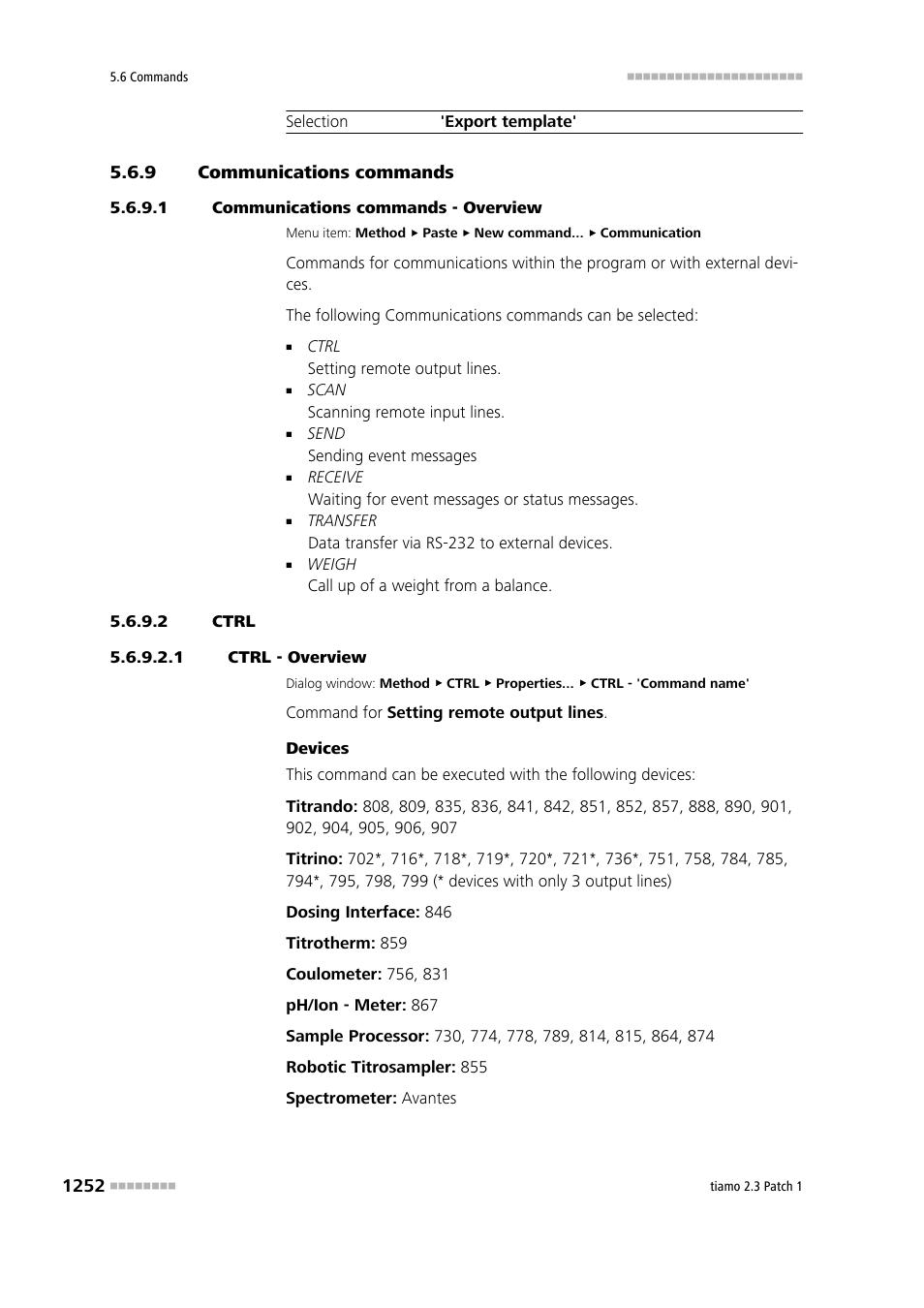 9 communications commands, 1 communications commands - overview, 2 ctrl | 1 ctrl - overview, Communications commands 2, Ctrl | Metrohm tiamo 2.3 Patch 1 User Manual | Page 1268 / 1702