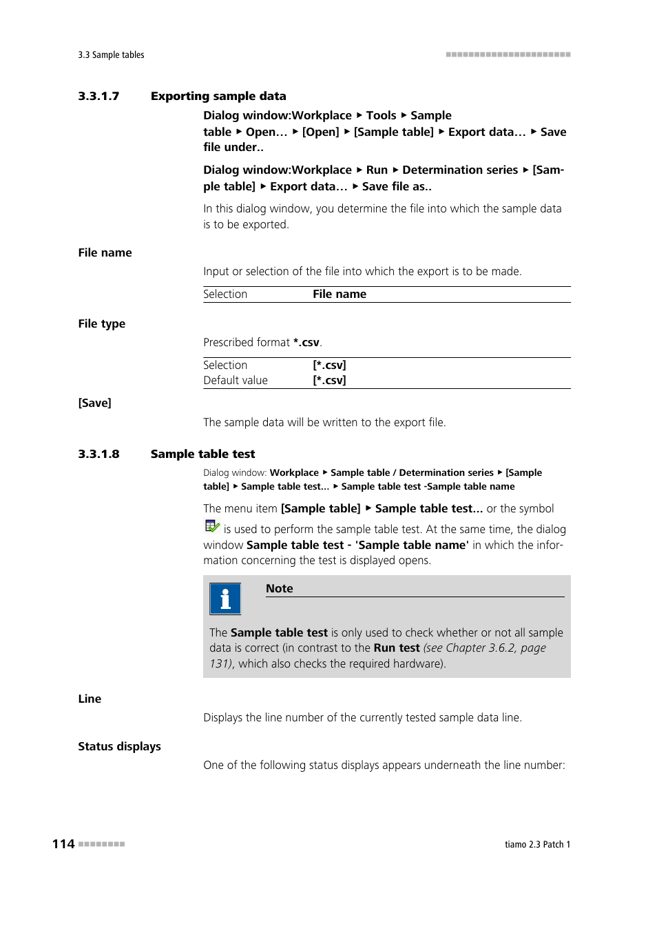 7 exporting sample data, 8 sample table test | Metrohm tiamo 2.3 Patch 1 User Manual | Page 130 / 1702