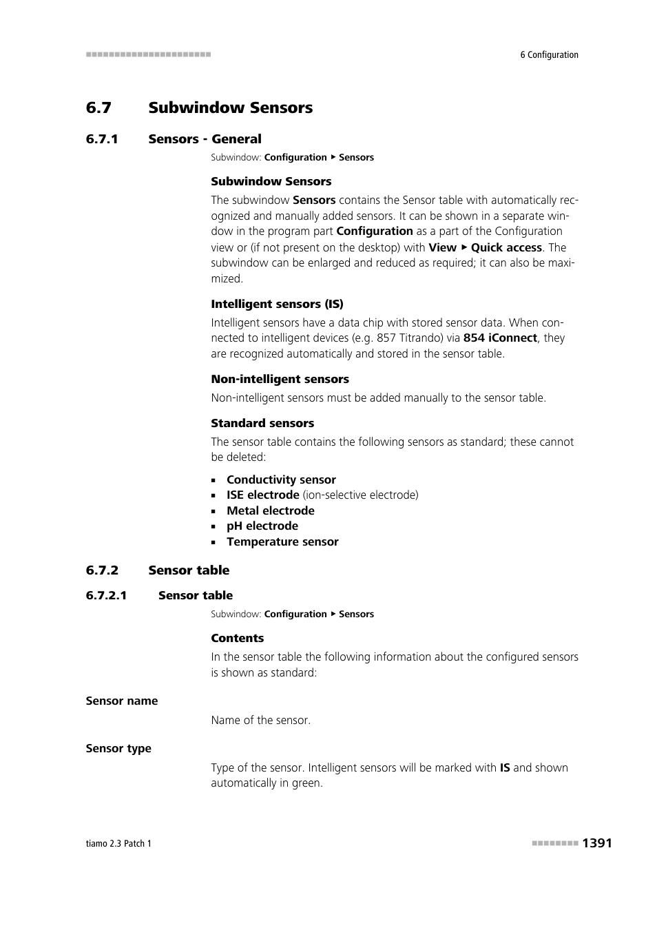 7 subwindow sensors, 1 sensors - general, 2 sensor table | 1 sensor table, Subwindow sensors 1, Sensors - general 1, Sensor table 1, Sensors | Metrohm tiamo 2.3 Patch 1 User Manual | Page 1407 / 1702