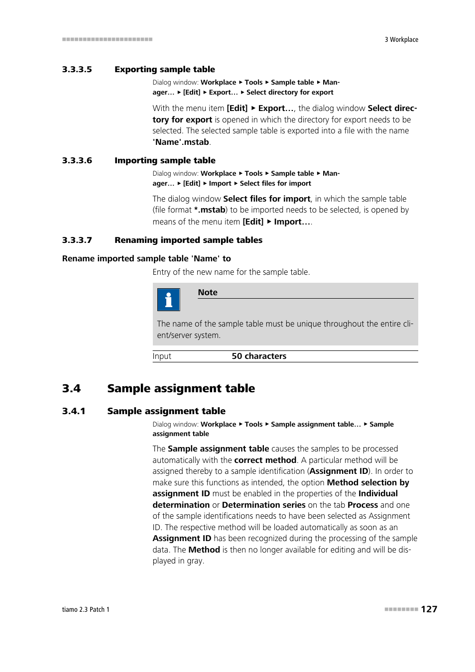 5 exporting sample table, 6 importing sample table, 7 renaming imported sample tables | 4 sample assignment table, 1 sample assignment table, Sample assignment table, Edit sample assignment table | Metrohm tiamo 2.3 Patch 1 User Manual | Page 143 / 1702