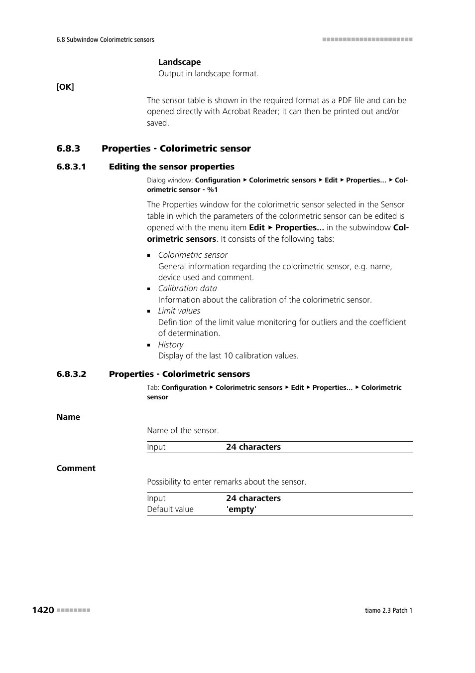 3 properties - colorimetric sensor, 1 editing the sensor properties, 2 properties - colorimetric sensors | Properties - colorimetric sensor 0 | Metrohm tiamo 2.3 Patch 1 User Manual | Page 1436 / 1702