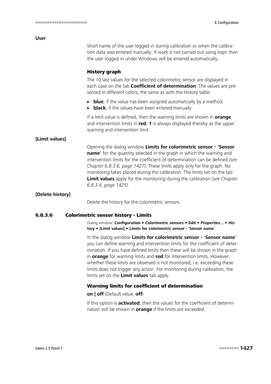 6 colorimetric sensor history - limits | Metrohm tiamo 2.3 Patch 1 User Manual | Page 1443 / 1702