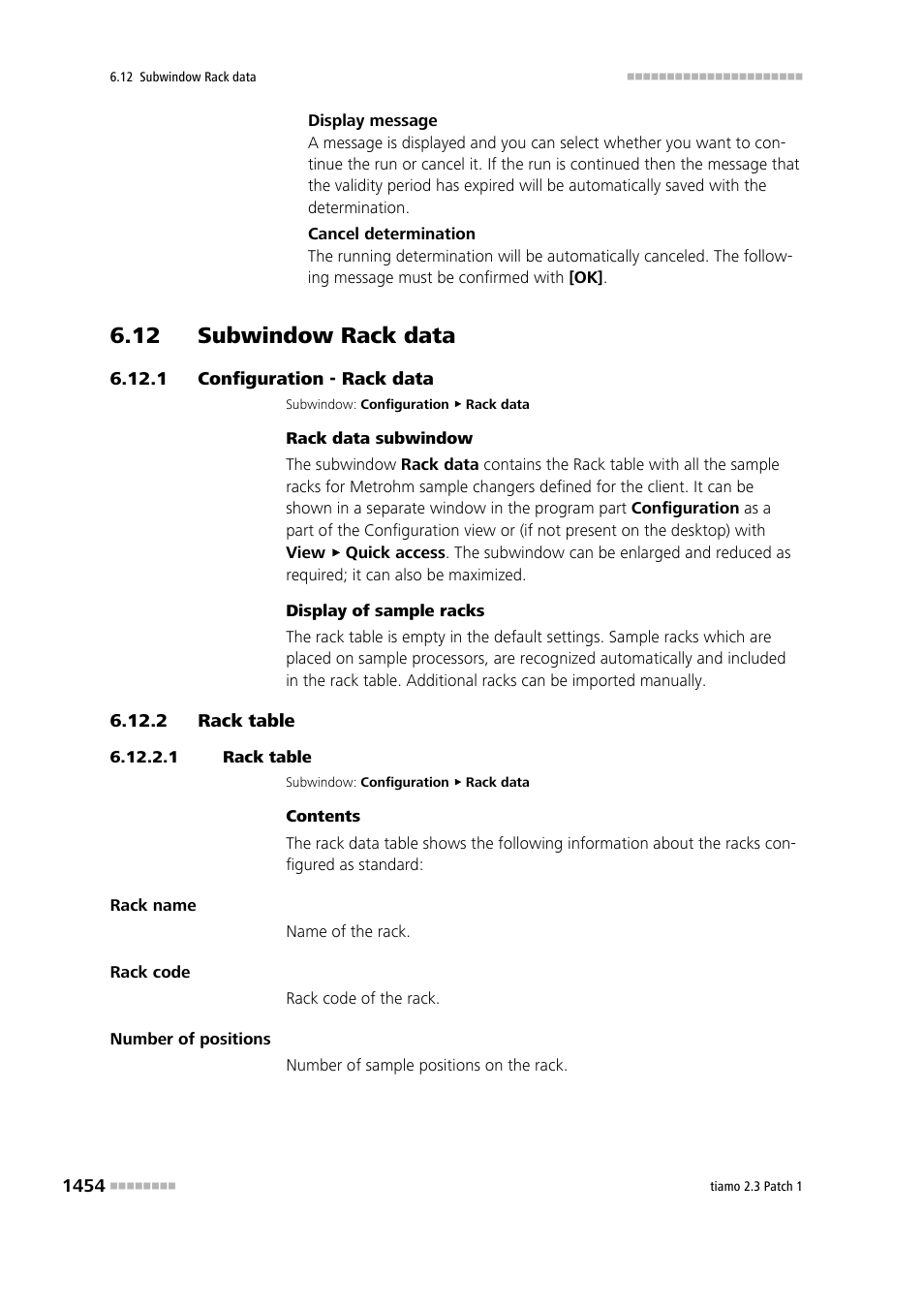 12 subwindow rack data, 1 configuration - rack data, 2 rack table | 1 rack table, 12 subwindow rack data 4 6.12.1, Configuration - rack data 4, Rack table 4, Rack data | Metrohm tiamo 2.3 Patch 1 User Manual | Page 1470 / 1702