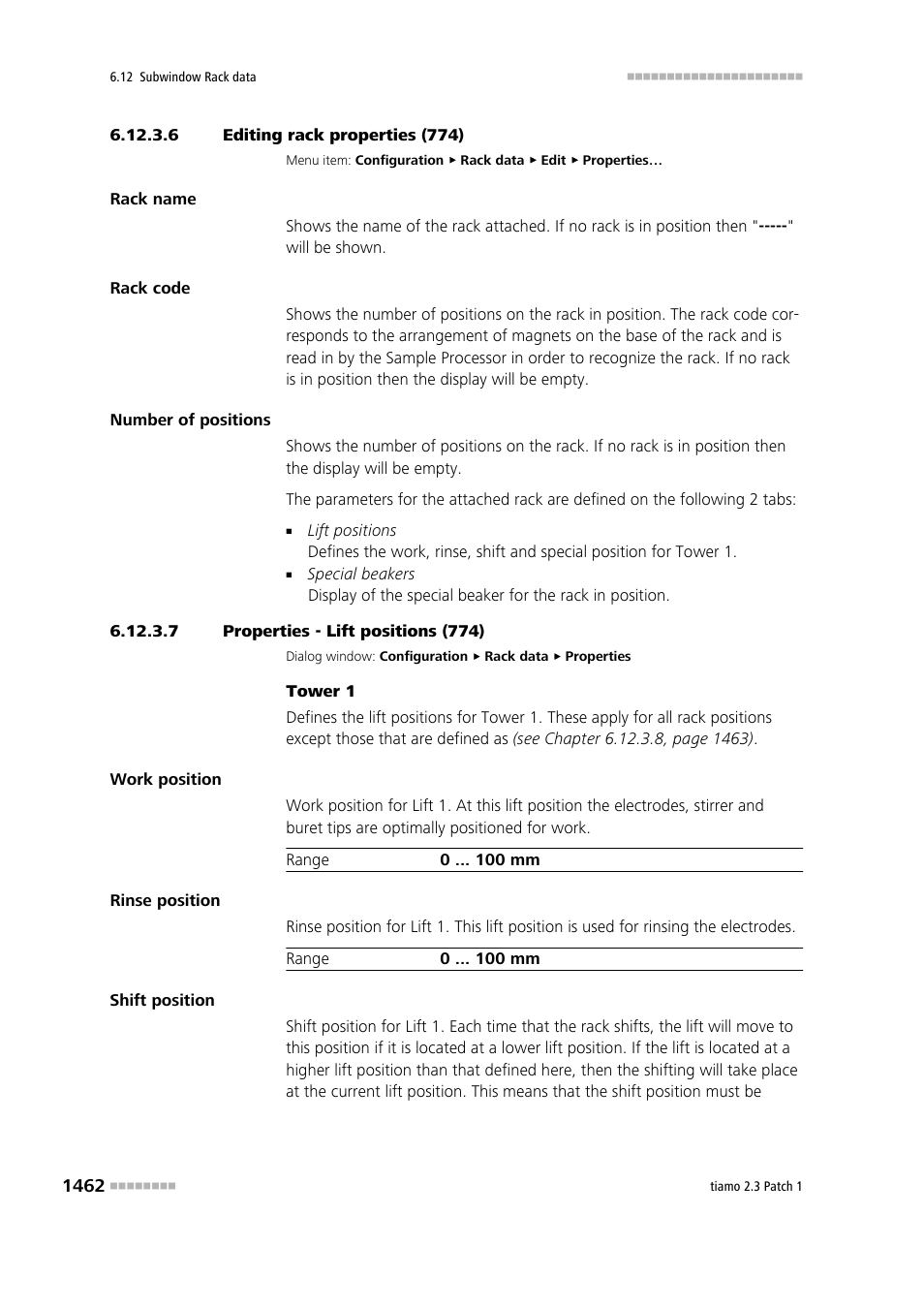 6 editing rack properties (774), 7 properties - lift positions (774) | Metrohm tiamo 2.3 Patch 1 User Manual | Page 1478 / 1702