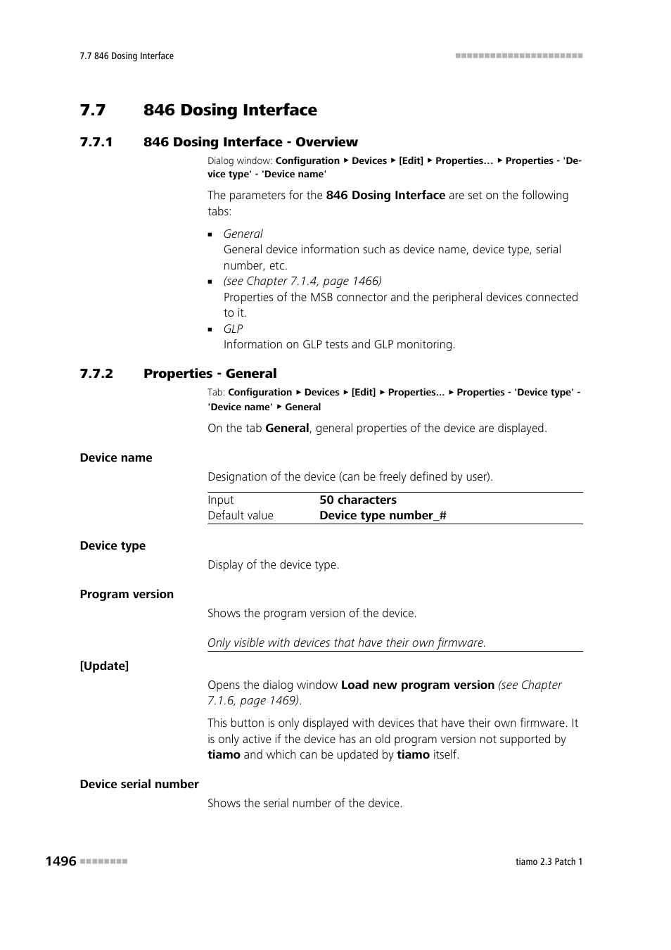 7 846 dosing interface, 1 846 dosing interface - overview, 2 properties - general | 846 dosing interface 6, 846 dosing interface - overview 6, Properties - general 6, 846 dosing interface | Metrohm tiamo 2.3 Patch 1 User Manual | Page 1512 / 1702