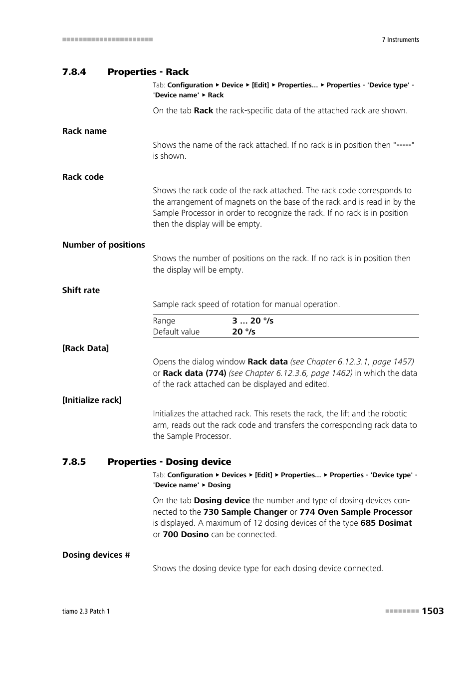 4 properties - rack, 5 properties - dosing device, Properties - rack 3 | Properties - dosing device 3, Rack, Dosing device | Metrohm tiamo 2.3 Patch 1 User Manual | Page 1519 / 1702