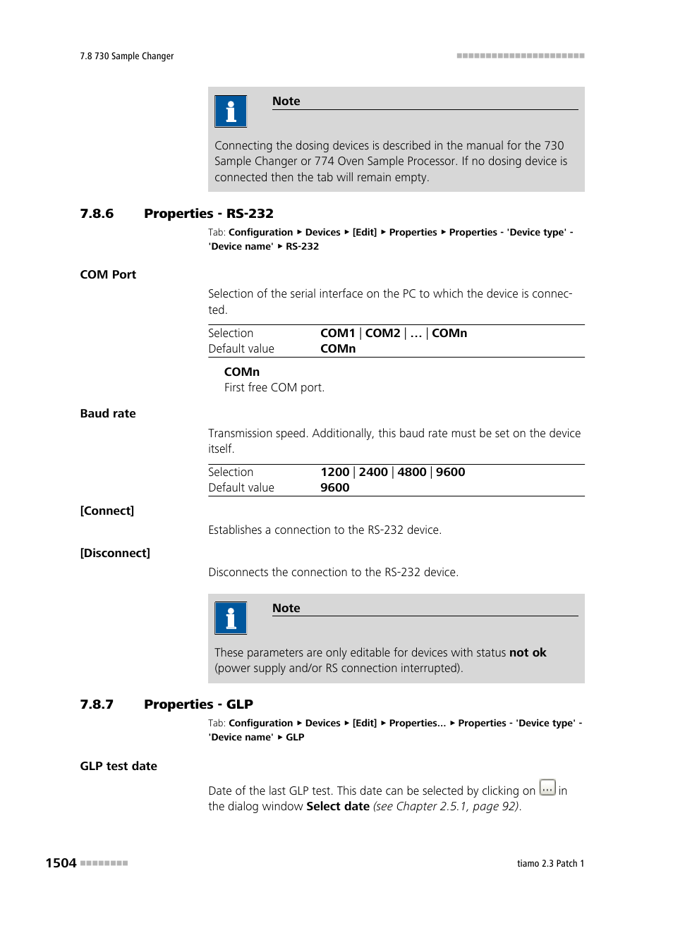 6 properties - rs-232, 7 properties - glp, Properties - rs-232 4 | Properties - glp 4 | Metrohm tiamo 2.3 Patch 1 User Manual | Page 1520 / 1702