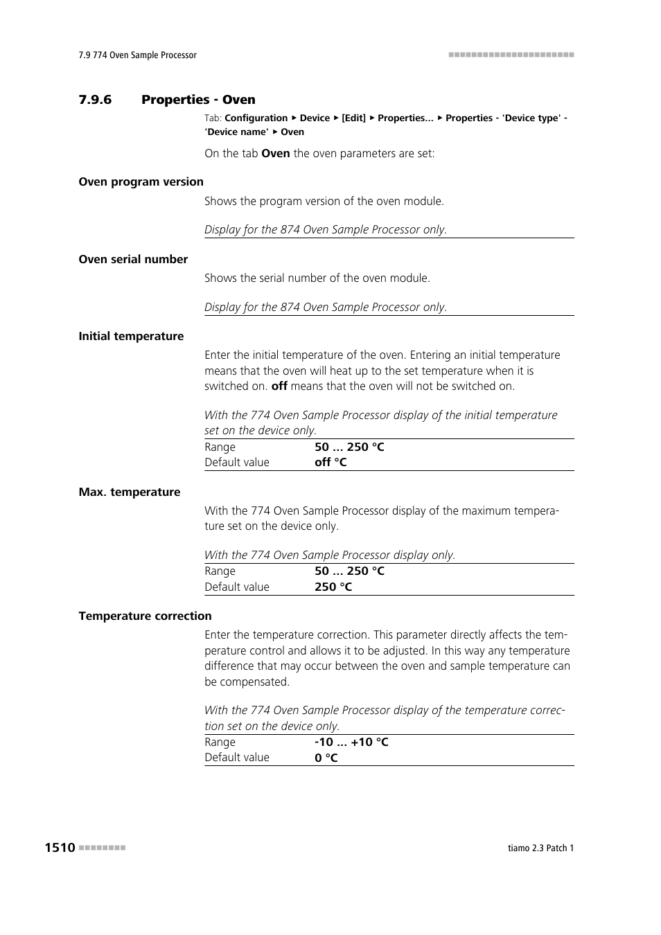 6 properties - oven, Properties - oven 0, Oven | Metrohm tiamo 2.3 Patch 1 User Manual | Page 1526 / 1702