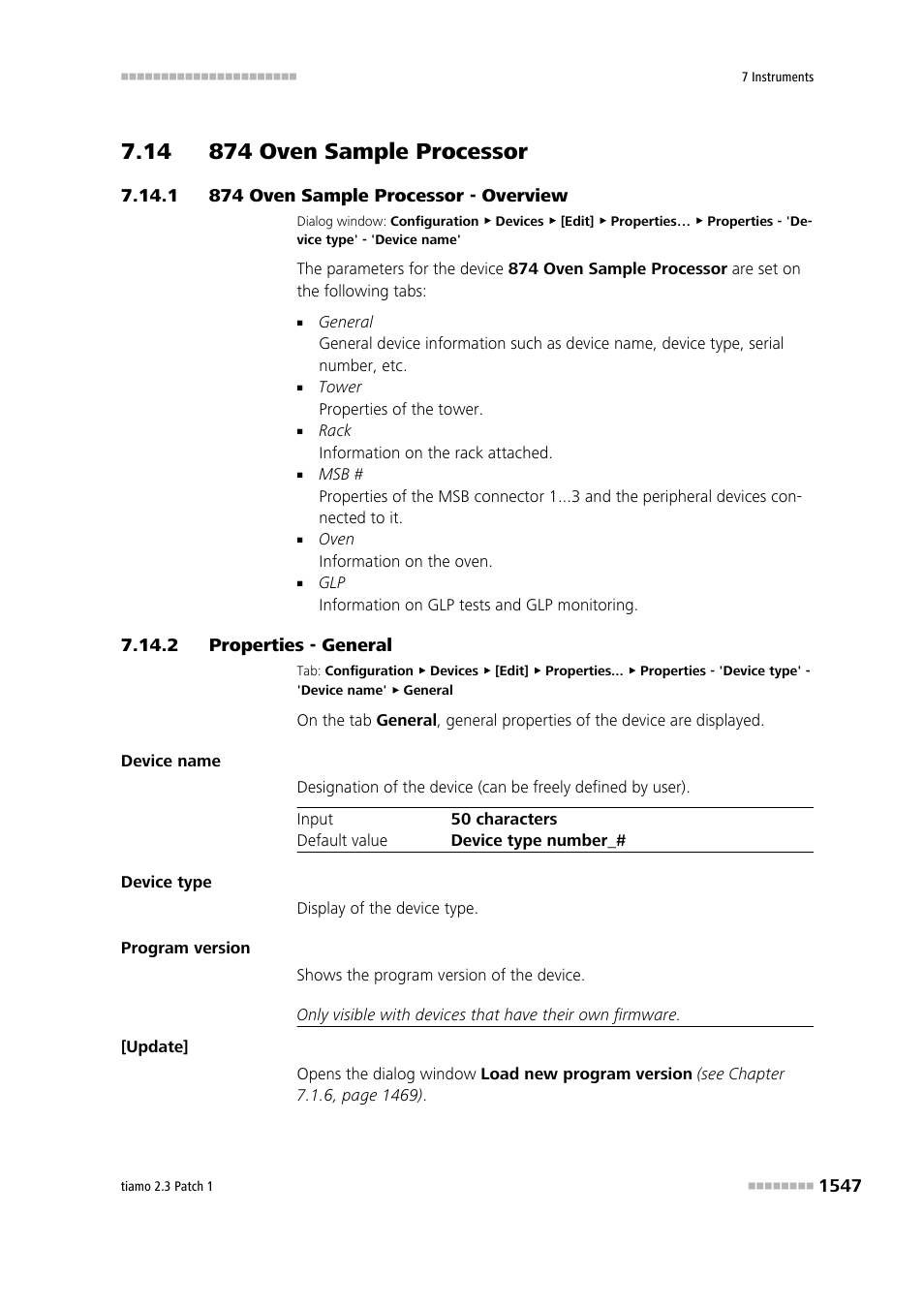 14 874 oven sample processor, 1 874 oven sample processor - overview, 2 properties - general | 14 874 oven sample processor 7 7.14.1, 874 oven sample processor - overview 7, Properties - general 7, 874 oven sample processor | Metrohm tiamo 2.3 Patch 1 User Manual | Page 1563 / 1702