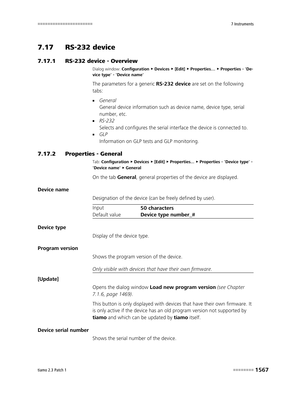 17 rs-232 device, 1 rs-232 device - overview, 2 properties - general | 17 rs-232 device 7 7.17.1, Rs-232 device - overview 7, Properties - general 7, Rs-232 device | Metrohm tiamo 2.3 Patch 1 User Manual | Page 1583 / 1702