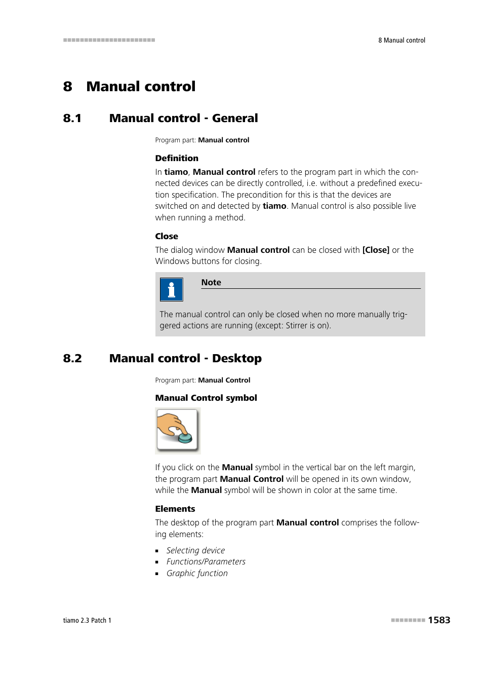 8 manual control, 1 manual control - general, 2 manual control - desktop | Manual control - general 3, Manual control - desktop 3 | Metrohm tiamo 2.3 Patch 1 User Manual | Page 1599 / 1702