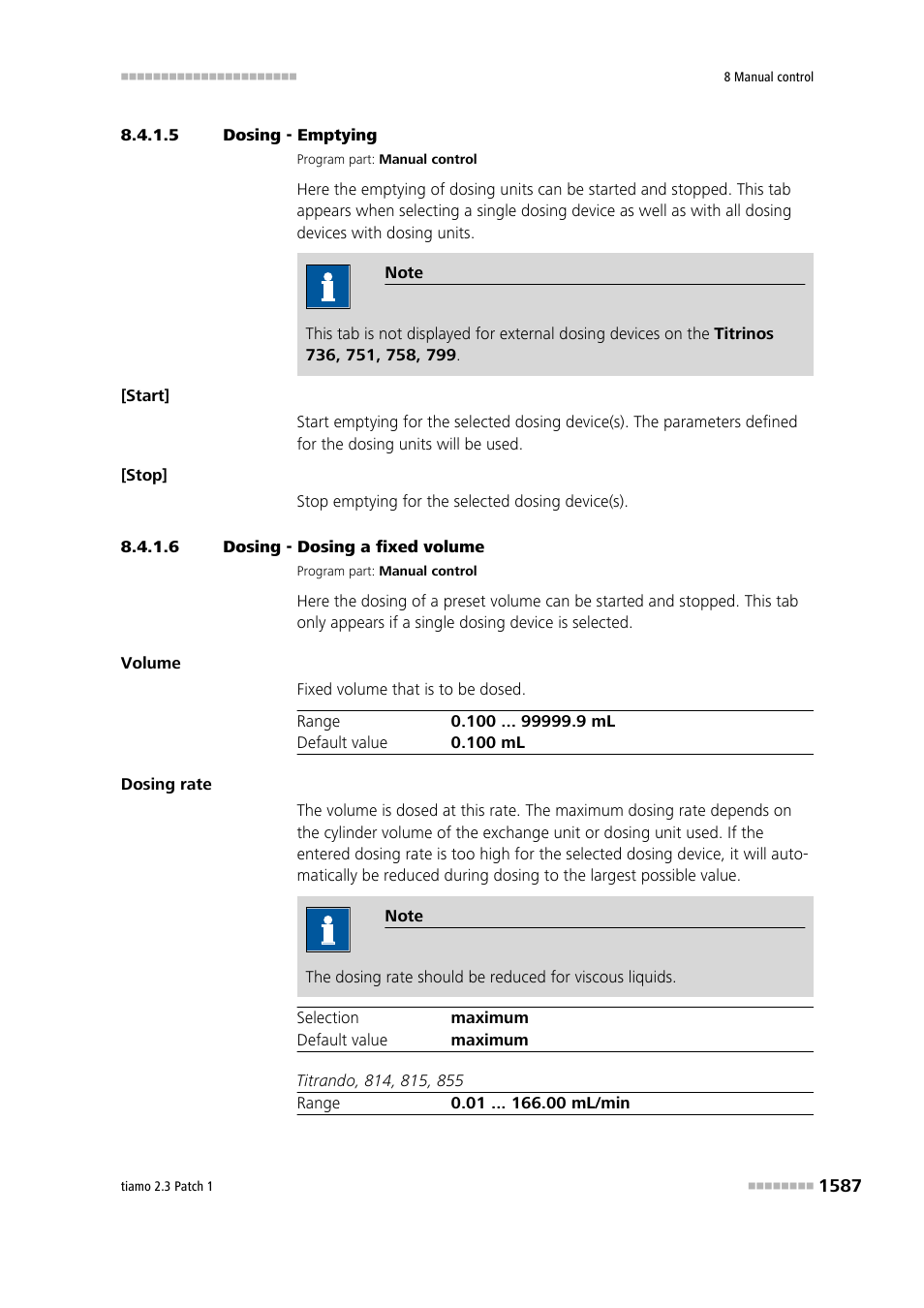 5 dosing - emptying, 6 dosing - dosing a fixed volume, Emptying | Fixed volume | Metrohm tiamo 2.3 Patch 1 User Manual | Page 1603 / 1702