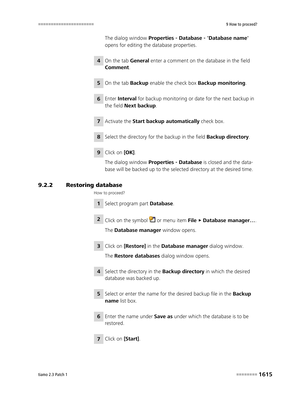 2 restoring database, Restoring database 5 | Metrohm tiamo 2.3 Patch 1 User Manual | Page 1631 / 1702