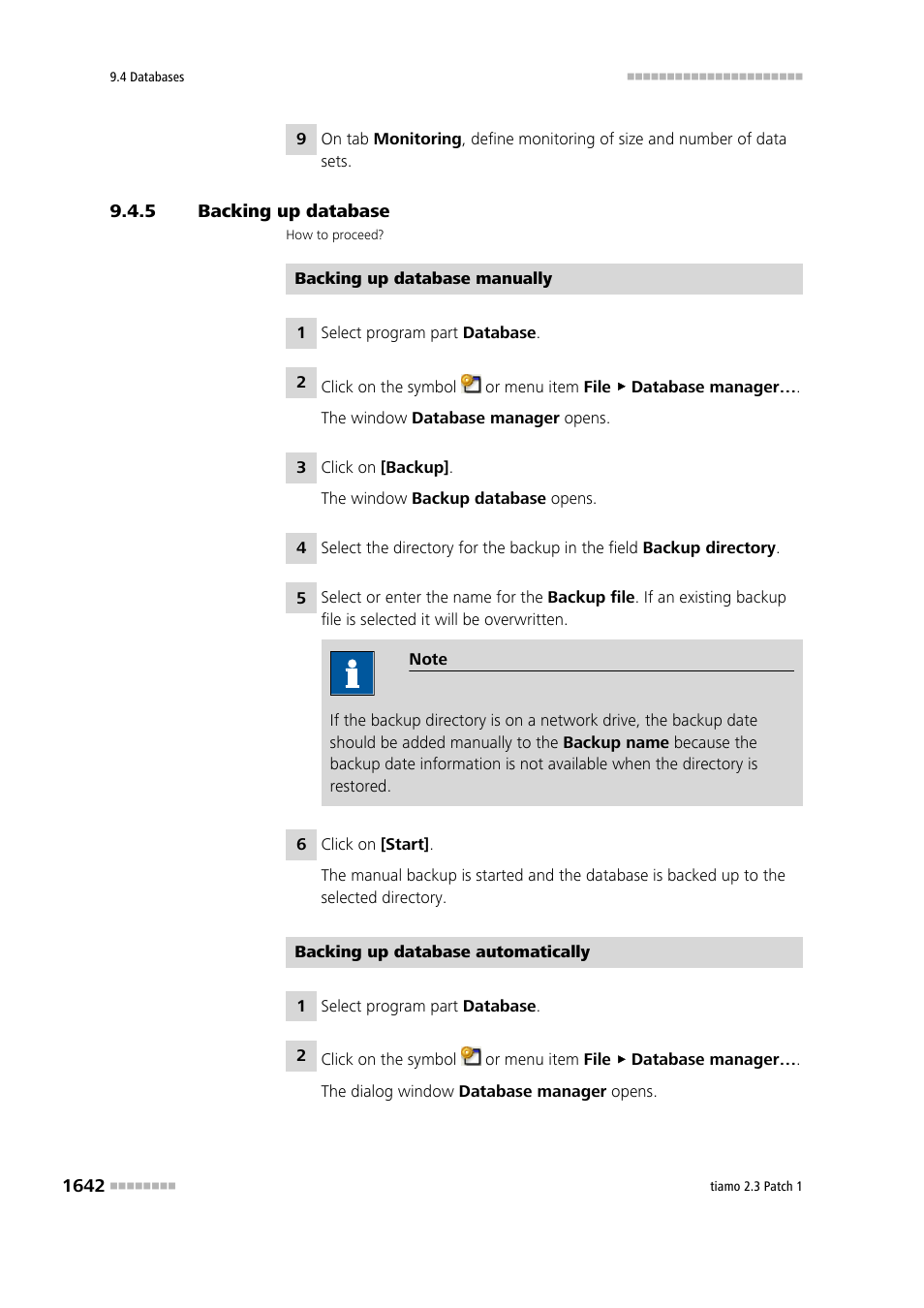 5 backing up database, Backing up database 2 | Metrohm tiamo 2.3 Patch 1 User Manual | Page 1658 / 1702