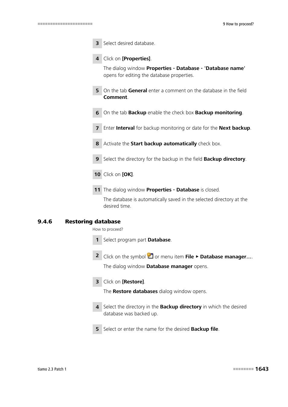 6 restoring database, Restoring database 3 | Metrohm tiamo 2.3 Patch 1 User Manual | Page 1659 / 1702