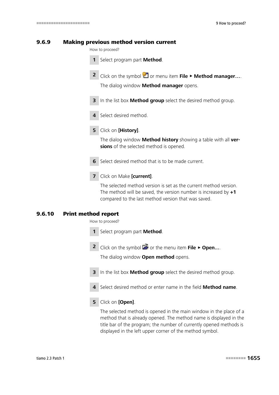 9 making previous method version current, 10 print method report, Making previous method version current 5 | Print method report 5 | Metrohm tiamo 2.3 Patch 1 User Manual | Page 1671 / 1702